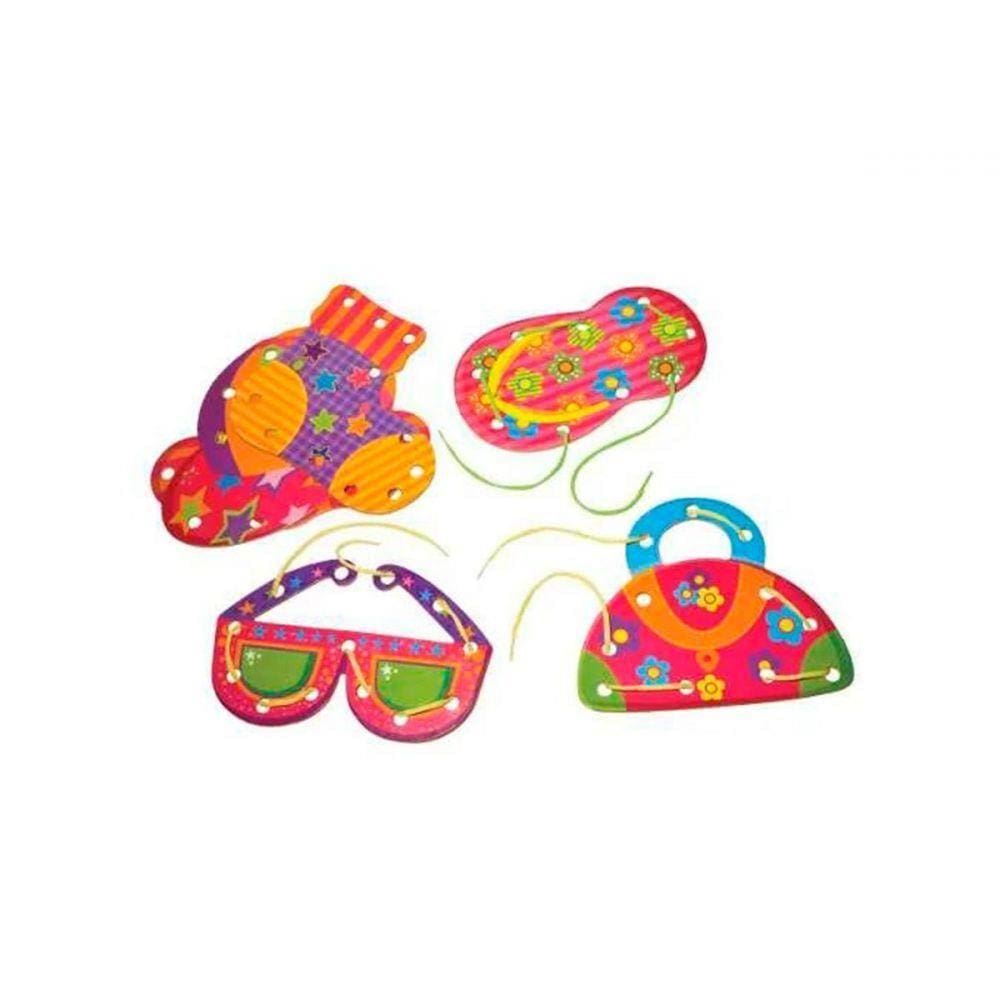 Brinquedo Pedagógico Alinhavos Objetos Peças Mdf 6 Unidade