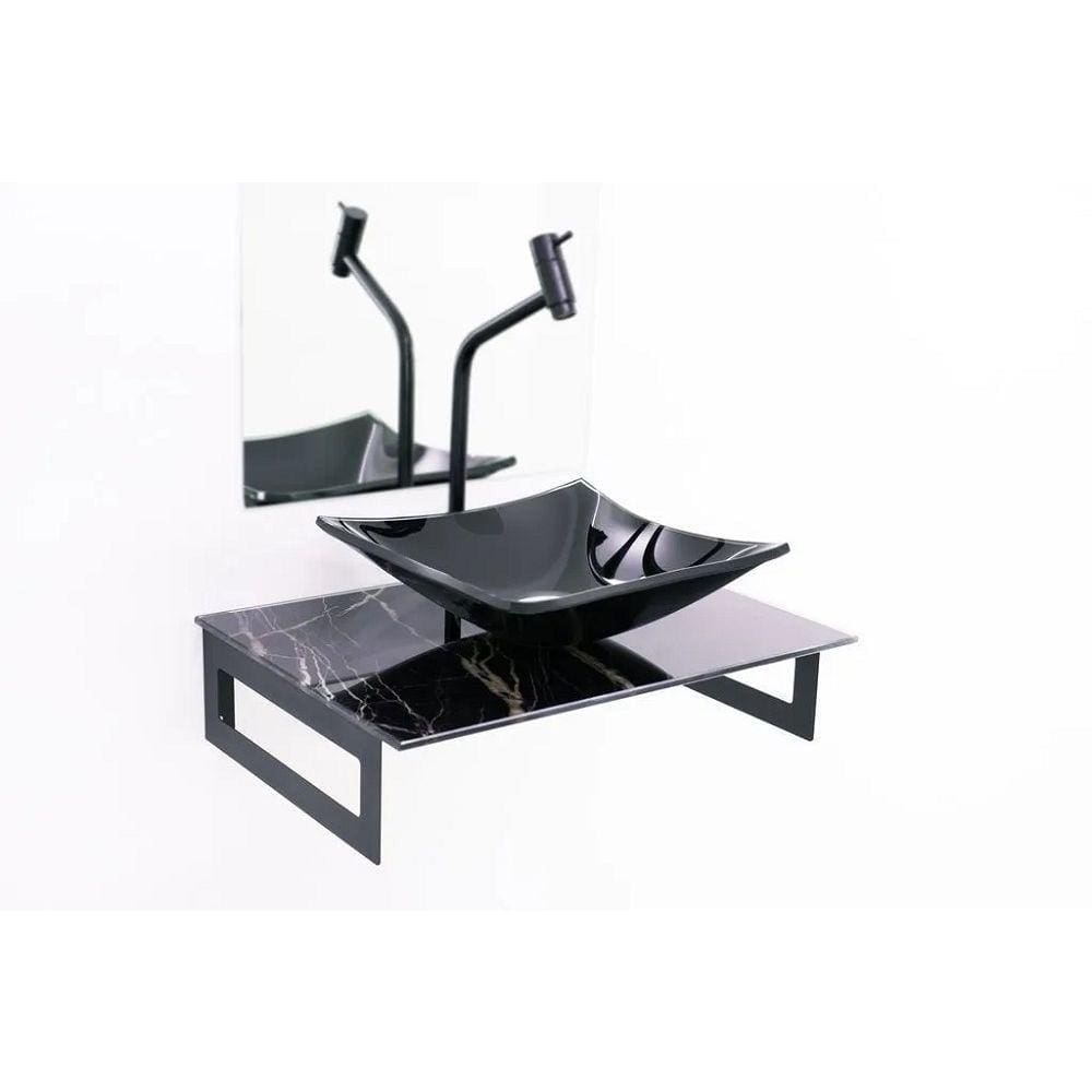 Gabinete de Vidro 50cm com Cuba Quadrada Mármore Preto