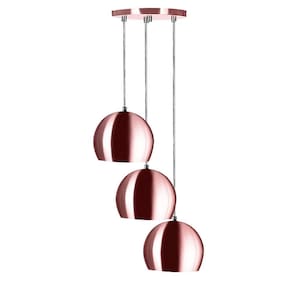 Lustre Pendente Aluminio Bola Triplo 15cm Gold Rose