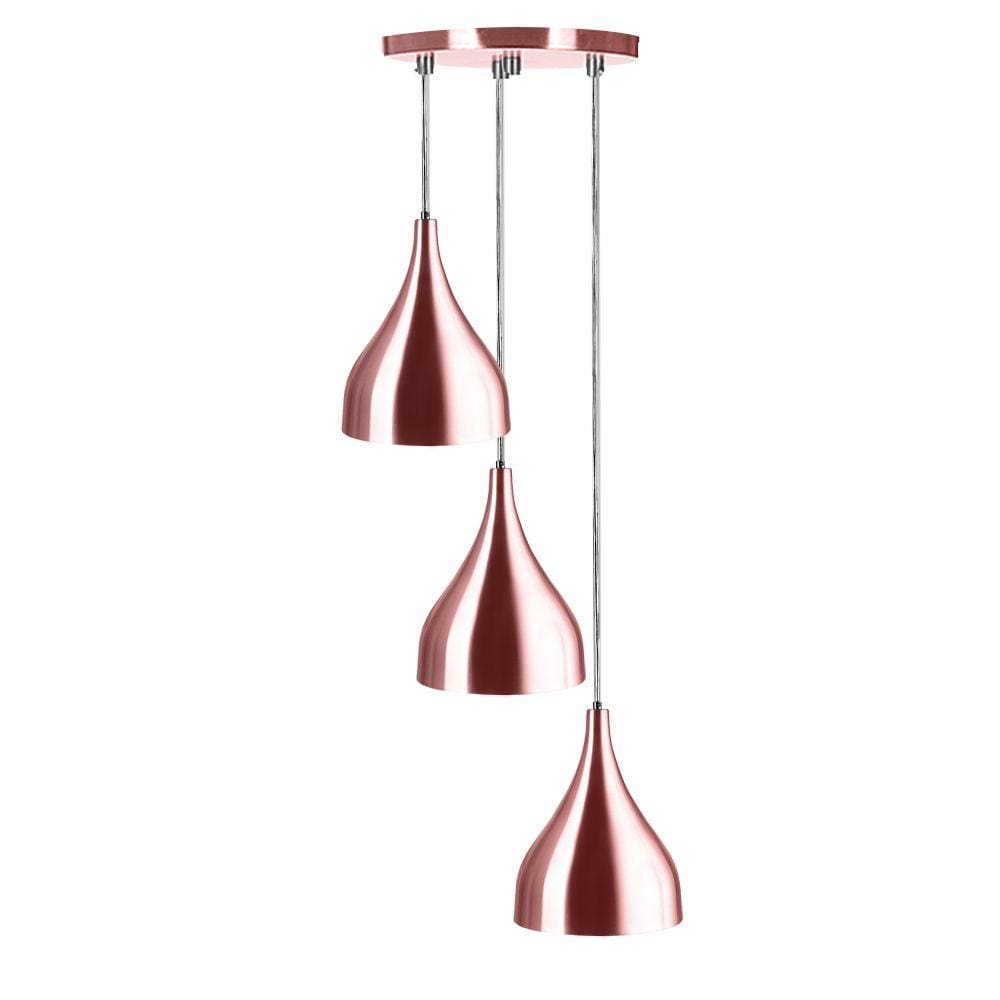 Lustre Pendente Aluminio Gota Triplo 21cm Gold Rose