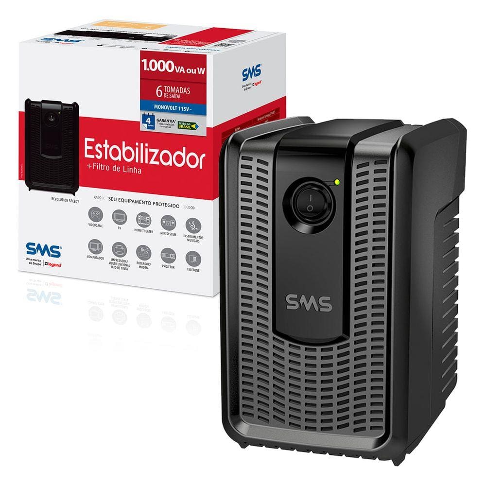 Estabilizador SMS Revolution Speedy 1000VA, Entrada 115/127V, Saída 115V, 6 Tomadas - 16621