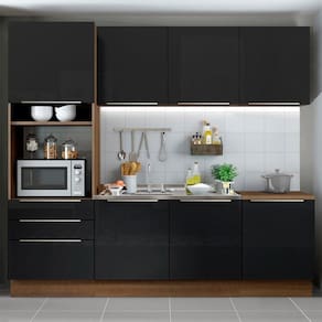 Cozinha Completa Madesa Lux com Armário e Balcão 7 Portas 3 Gavetas - Rustic/Preto