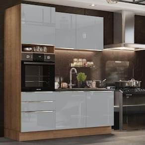 Cozinha Compacta Madesa Lux com Armário e Balcão 5 Portas 3 Gavetas - Rustic/Cinza