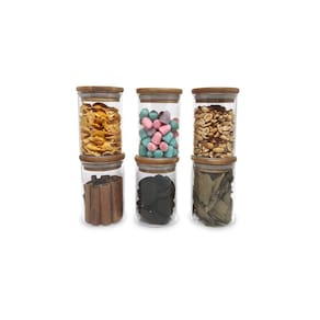 Kit 6 Potes De Vidro P/ Mantimentos 250ml c/ Tampa Bambu