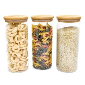 Kit 3 Potes De Vidro P/ Mantimentos 1650ml c/ Tampa Bambu
