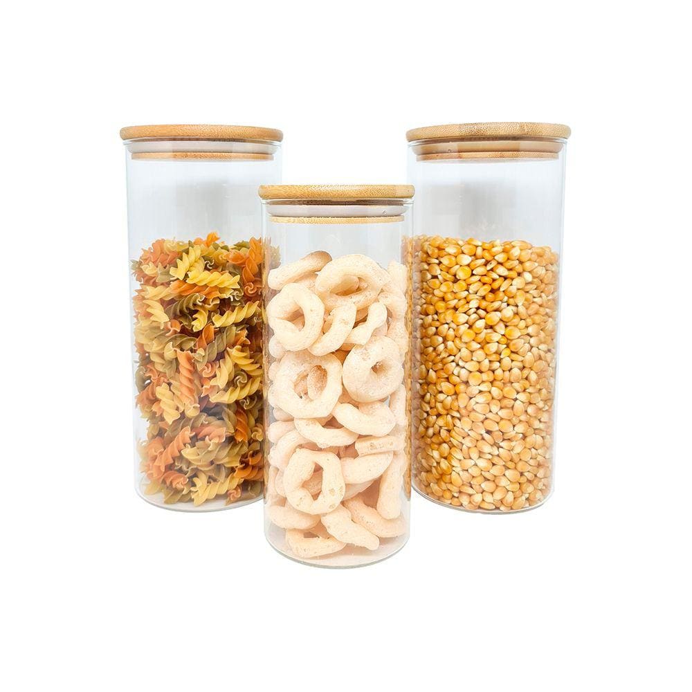 Potes De Vidro P/ Mantimentos C/ Tampa Bambu Oikos - 3 Pçs
