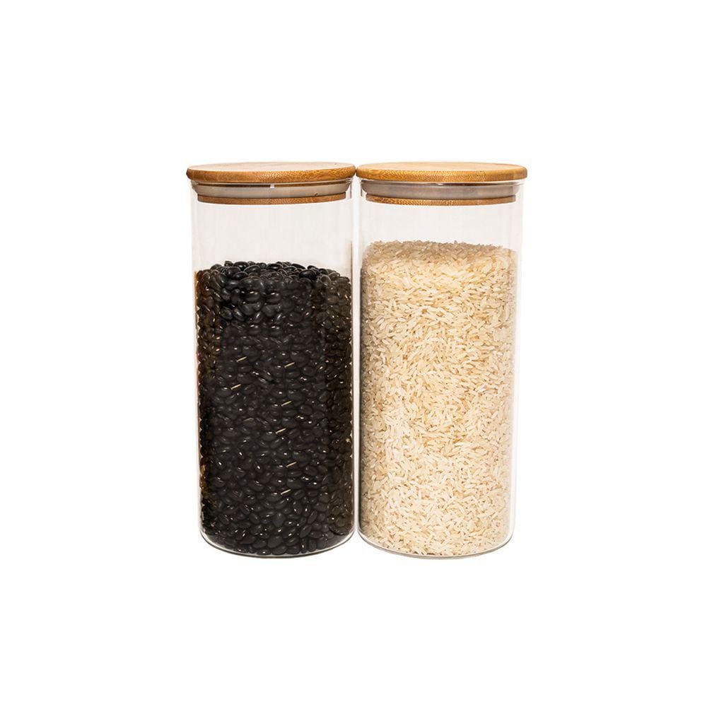 Kit 2 Potes De Vidro P/ Mantimentos 1650ML C/ Tampa Bambu