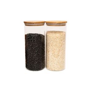 Kit 2 Potes De Vidro P/ Mantimentos 1650ML C/ Tampa Bambu