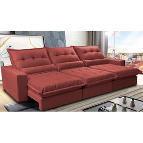 Sofá Retrátil e Reclinável 4,12m com Molas Ensacadas Cama Inbox Soft Tecido Suede Velusoft Vermelho