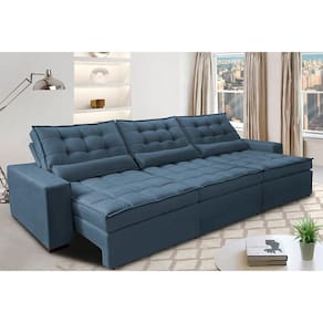 Sofá Retrátil e Reclinável 3,52m com Molas Ensacadas Cama Inbox Gold Tecido Suede Velusoft
