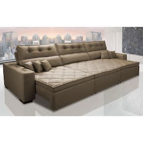 Sofá Retrátil e Reclinável 3,52m Austin com Molas no Assento Tecido Suede Velusoft Castor