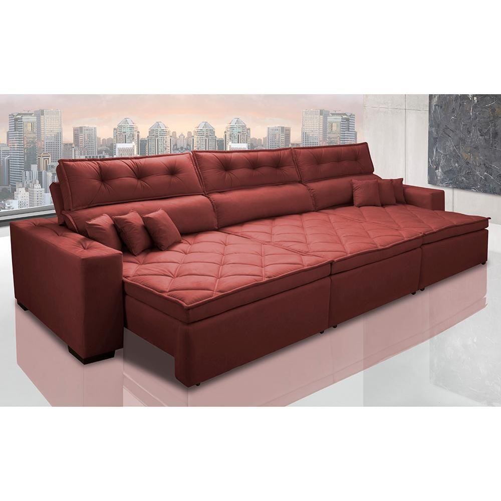 Sofá Retrátil e Reclinável 3,82m Austin com Molas no Assento Tecido Suede Velusoft Vermelho