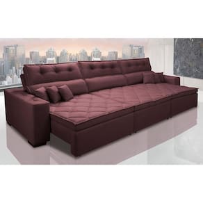 Sofá Retrátil e Reclinável 3,82m Austin com Molas no Assento Tecido Suede Velusoft Vinho