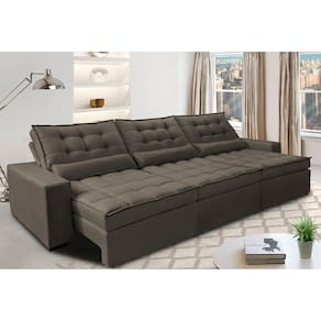 Sofá Retrátil e Reclinável 4,12m com Molas Ensacadas Cama Inbox Gold Tecido Suede Velusoft