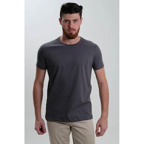 Camiseta Masculina Gola Redonda Básica Cinza Escuro Algodão