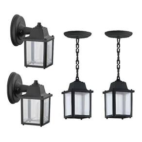 Kit 2 Arandela Externo Preto Alz17 + 2 Pendente Preto Alz14