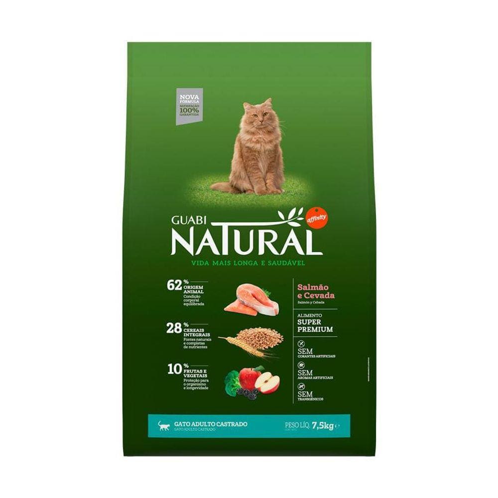 Ração Guabi Natural Gatos Sabor Salmão e Cevada 7,5 kg