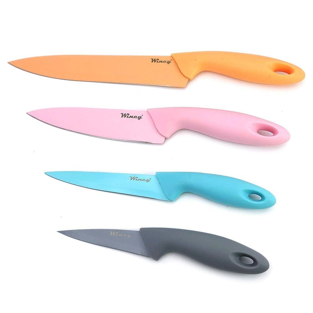 Jogo De Facas Cozinha Lâmina Inox Multicoloridas 4 Peças