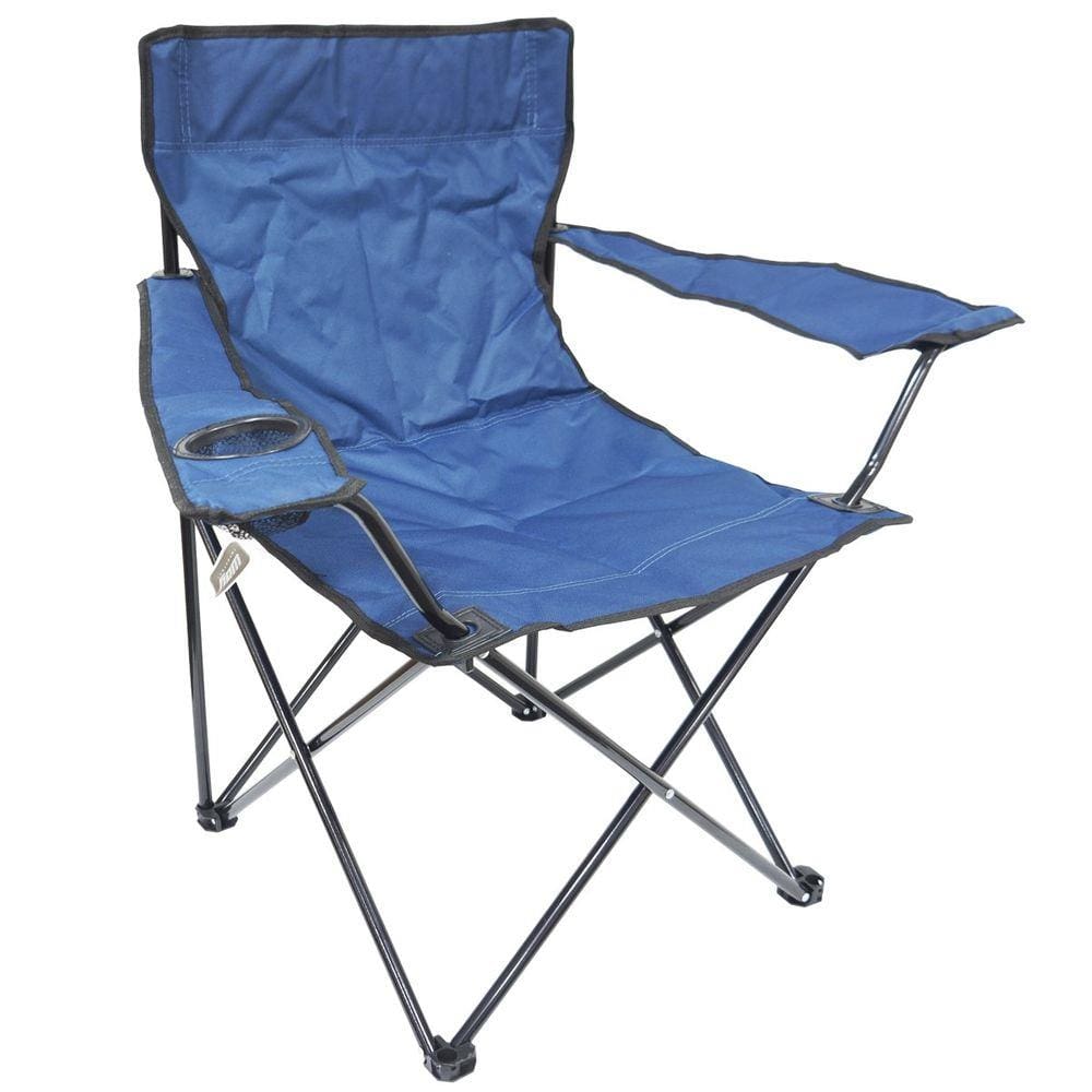 Cadeira Banco Banqueta Pesca Camping Praia com Apoio de Braço e Porta Copos Azul Importway IWCDC