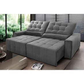 Sofá Retrátil Reclinável Alaska 2,10m Suede Velut Cinza c/ Molas no Assento - King House