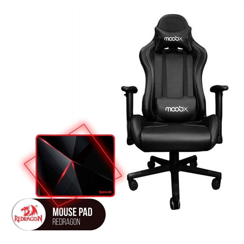 Cadeira Gamer MoobX THUNDER Preta + MousePad Redragon Capricorn Vermelho