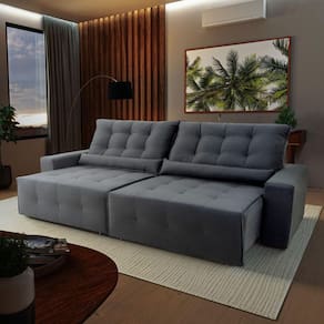 Sofá Retrátil Reclinável Montebello 2,10m Suede Velut Cinza c/ Molas no Assento - King House