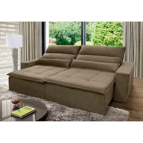 Sofá Retrátil Reclinável Amsterdam 2,50m Suede Velut Bege c/ Molas no Assento - King House