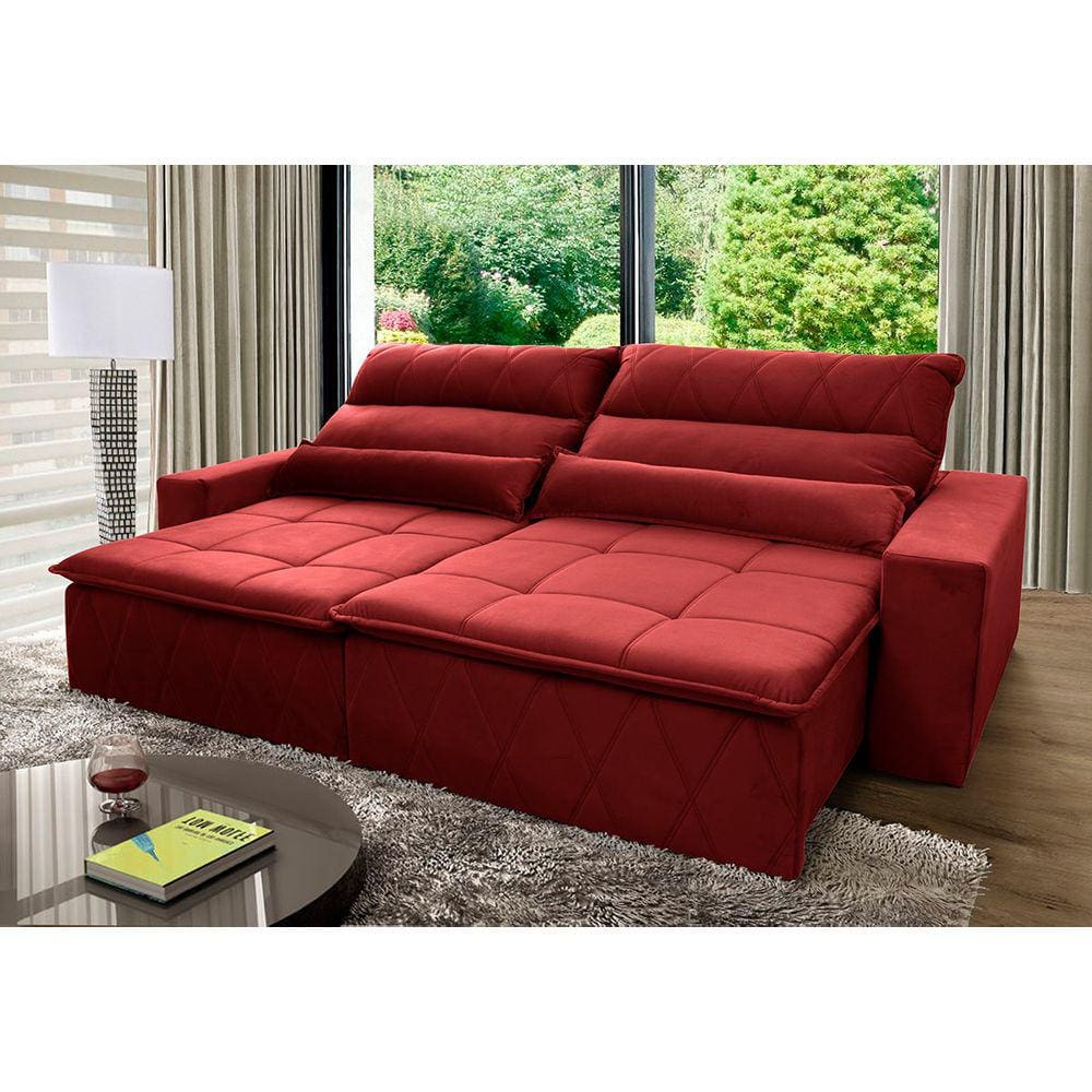 Sofá Retrátil Reclinável Amsterdam 2,10m Suede Velut Vermelho c/ Molas no Assento - King House