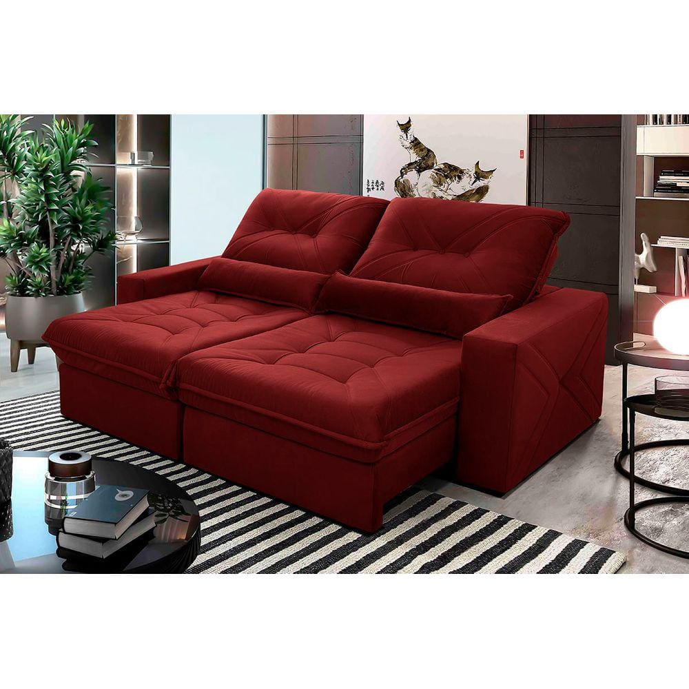 Sofá Retrátil Reclinável Sevilha 2,50m Suede Velut Vermelho c/ Molas Ensacadas - King House