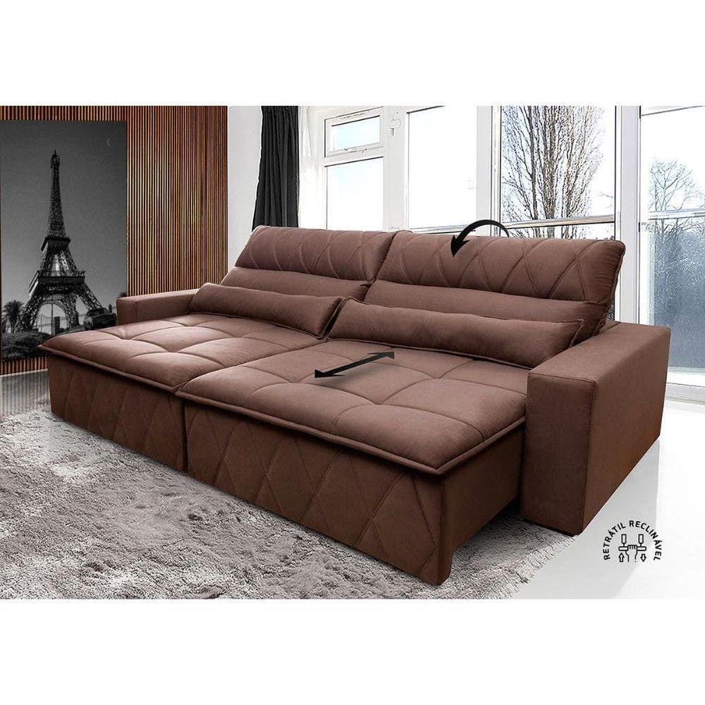 Sofá Retrátil/Reclinável Amsterdam 2,70m Suede Velut Tabaco c/ Molas no Assento - King House