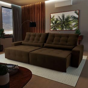 Sofá Retrátil Reclinável Montebello 2,10m Suede Velut Marrom c/ Molas no Assento - King House