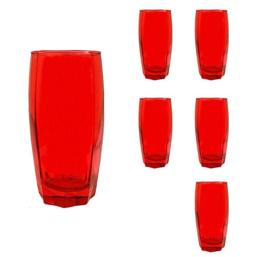 Copo Vidro 370Ml Florence Jogo Com 6 Vermelho