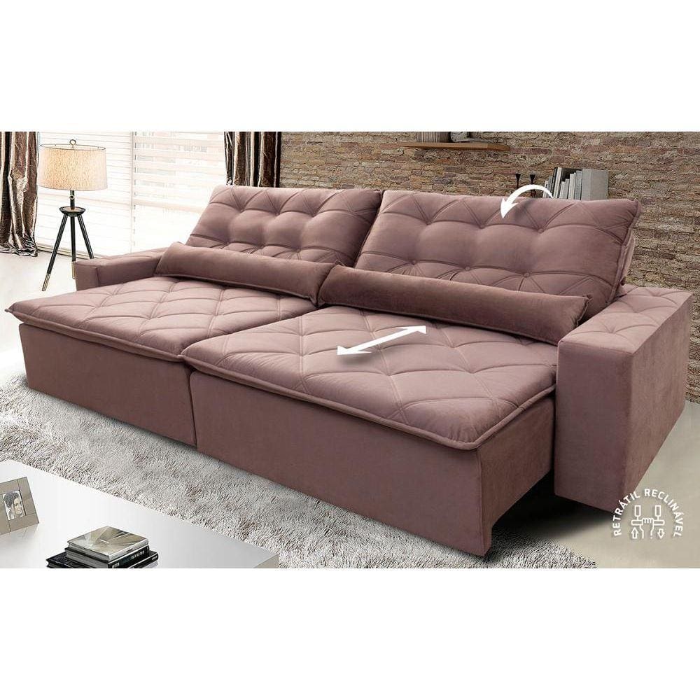 Sofá Retrátil/Reclinável Islândia 2,30m Suede Velut Tabaco c/ Molas no Assento - King House
