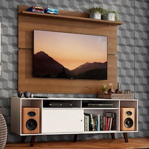 Rack Madesa Cancun com Pés e Painel para TV até 65 Polegadas - Branco/Rustic 095Z