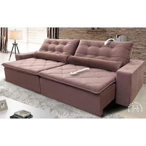 Sofá Retrátil/Reclinável Islândia 2,50m Suede Velut Tabaco c/ Molas no Assento - King House