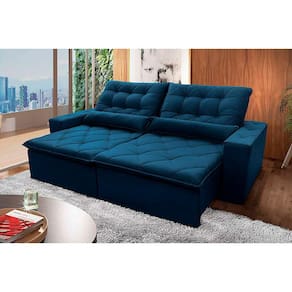 Sofá Retrátil Reclinável Islândia 2,70m Suede Velut Azul Marinho c/ Molas no Assento - King House