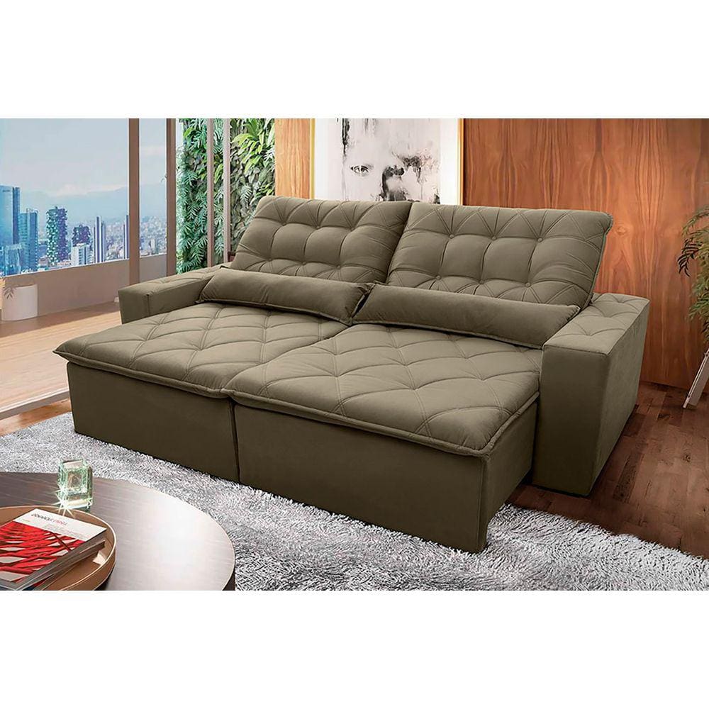 Sofá Retrátil Reclinável Islândia 2,10m Suede Velut Bege c/ Molas no Assento - King House