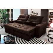 Sofá Retrátil Reclinável Sevilha 2,50m Suede Velut Marrom c/ Molas Ensacadas - King House
