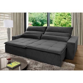 Sofá Retrátil Reclinável Amsterdam 2,70m Suede Velut Cinza c/ Molas no Assento - King House