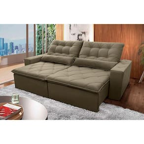 Sofá Retrátil Reclinável Islândia 2,70m Suede Velut Bege c/ Molas no Assento - King House