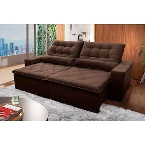 Sofá Retrátil Reclinável Islândia 2,10m Suede Velut Marrom c/ Molas no Assento - King House