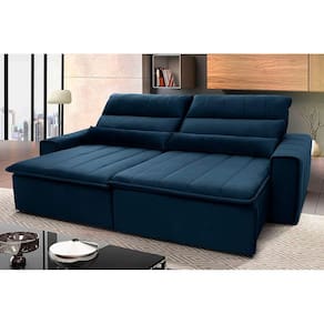 Sofá Retrátil Reclinável Patagônia 2,70m Suede Velut Azul Marinho c/ Molas no Assento - King House