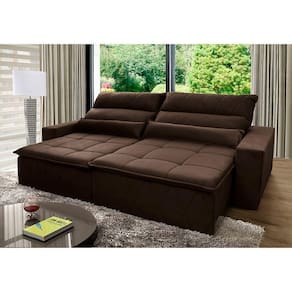 Sofá Retrátil Reclinável Amsterdam 2,50m Suede Velut Marrom c/ Molas no Assento - King House