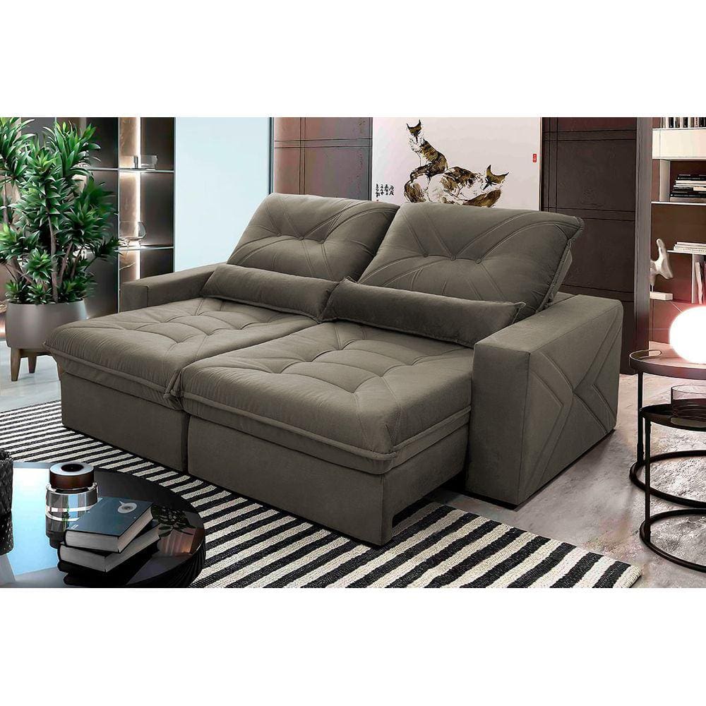 Sofá Retrátil Reclinável Sevilha 3,00m Suede Velut Tabaco c/ Molas Ensacadas - King House