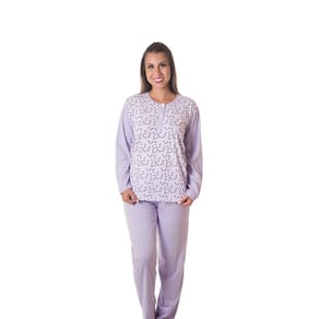 Pijama Longo Algodão Linha Naturalle Estampado C/Botão