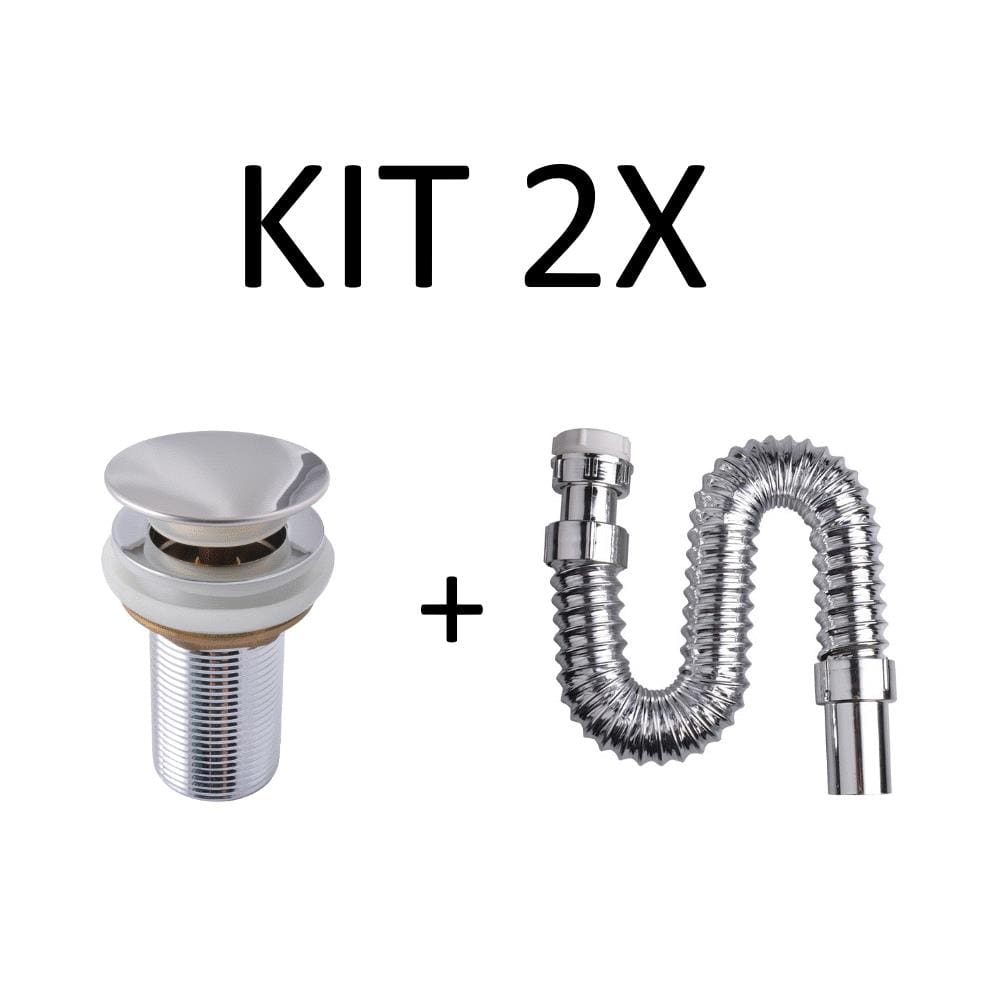 Kit 2 Sifões Cromados + 2 Válvulas Pia Cuba Click Cromadas