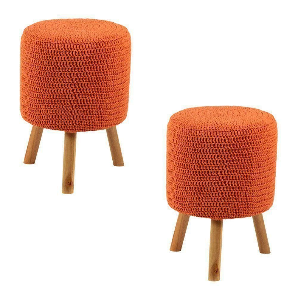 2 Puffs Banquetas Round Crochê Laranja Stay Puff