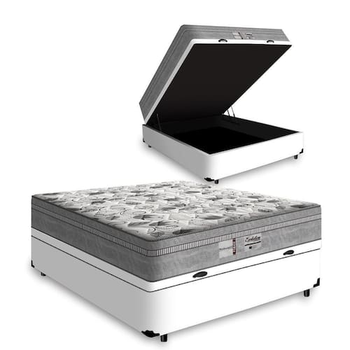 imagem-Cama Box Baú Viúva Branca + Colchão De Molas Ensacadas - Probel - Evolution - 128x188x74cm - Branco