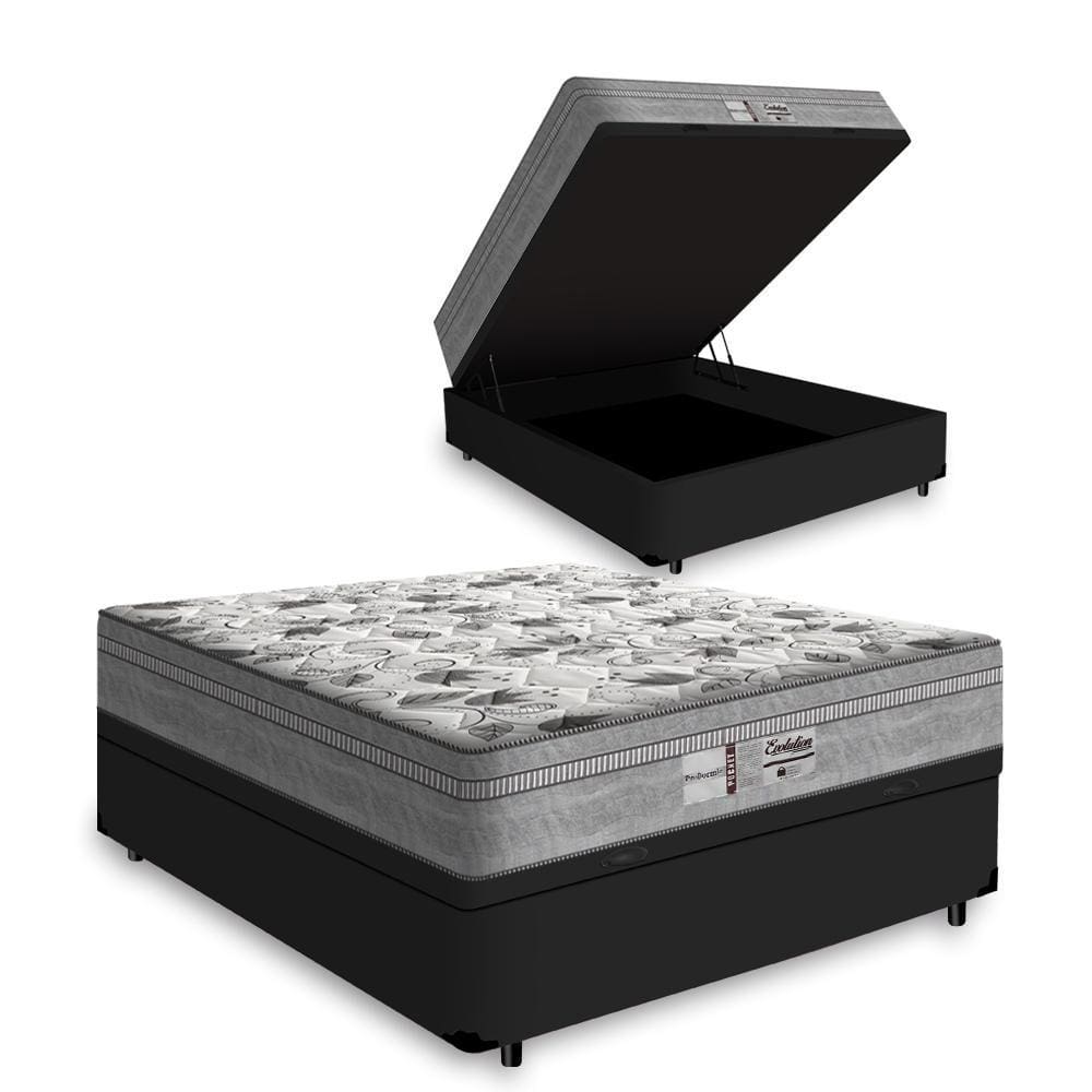 Cama Box Baú Viúva Preta + Colchão De Molas Ensacadas - Probel - Evolution - 128x188x74cm