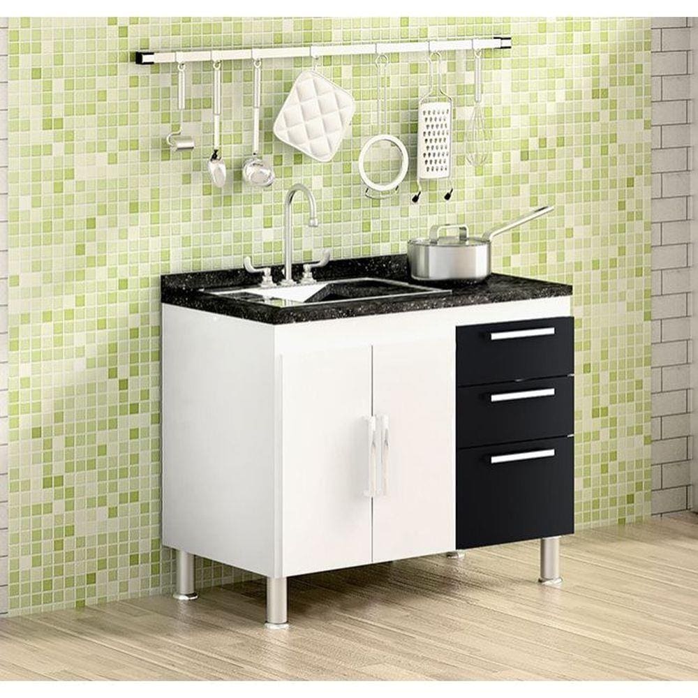 Gabinete para Pia 1.00 Branco/Preto - Quarta Divisão
